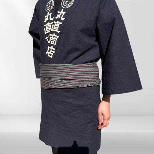 綿紬 巻き帯縞 浮草