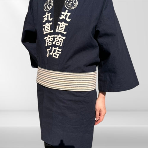 綿紬 角帯縞 若葉