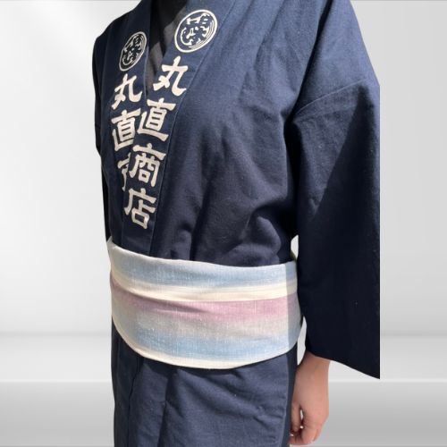 綿紬 巻き帯縞 月白