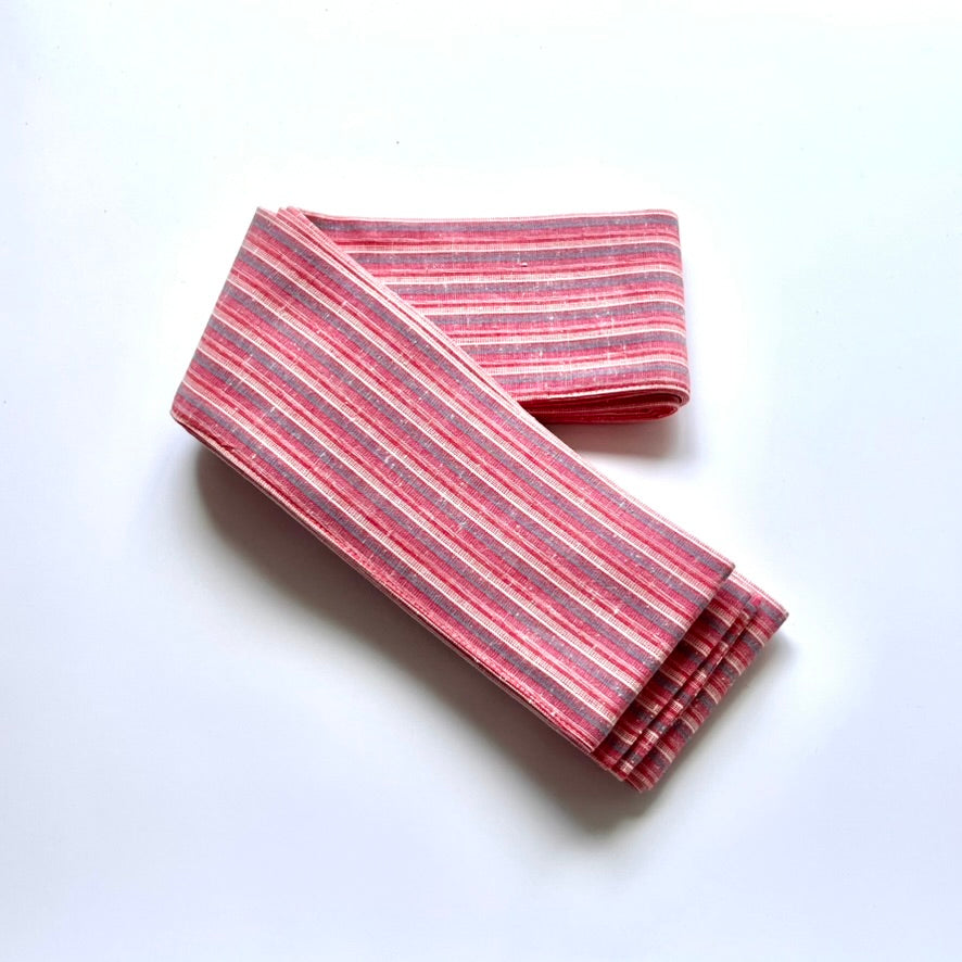 綿紬 角帯縞 桜桃