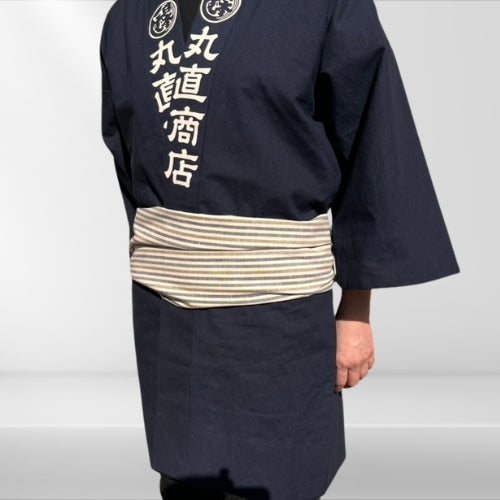 綿紬 巻き帯縞 若葉