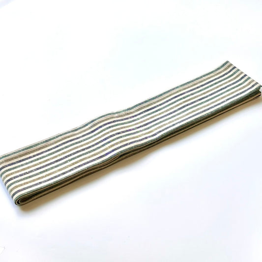 綿紬 角帯縞 若葉