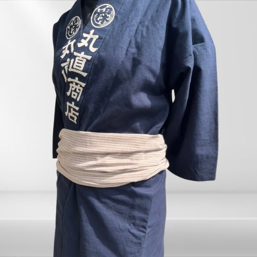 綿紬　巻き帯縞　薄