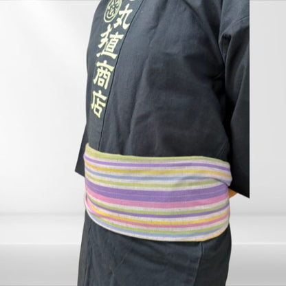 綿紬　巻き帯縞　夕凪